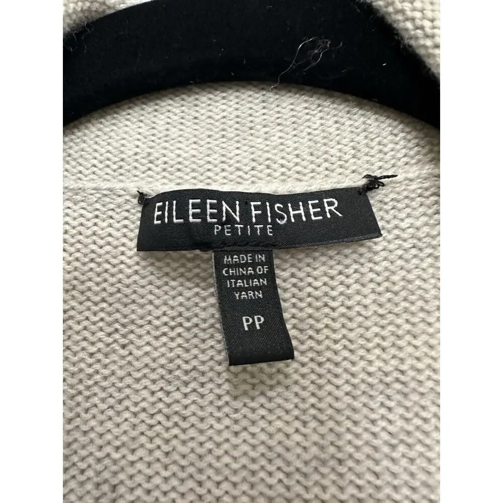 Eileen Fisher Womens Petite P Merino Wool Cardigan Sweater Beige Button Front